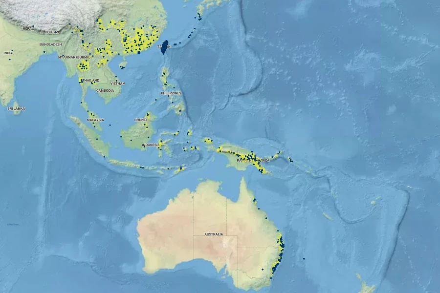Setaria palmifolia Native Range