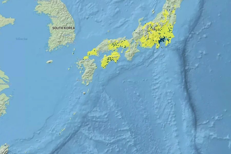Shibataea kumasaca Native Range