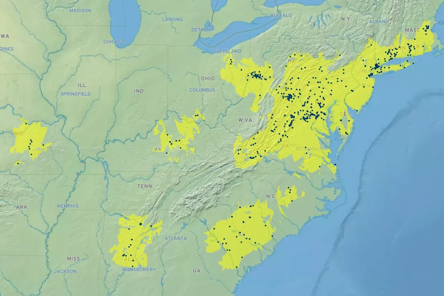 Silene caroliniana Native Range