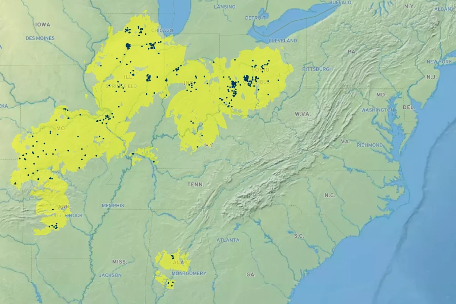 Silene regia Native Range