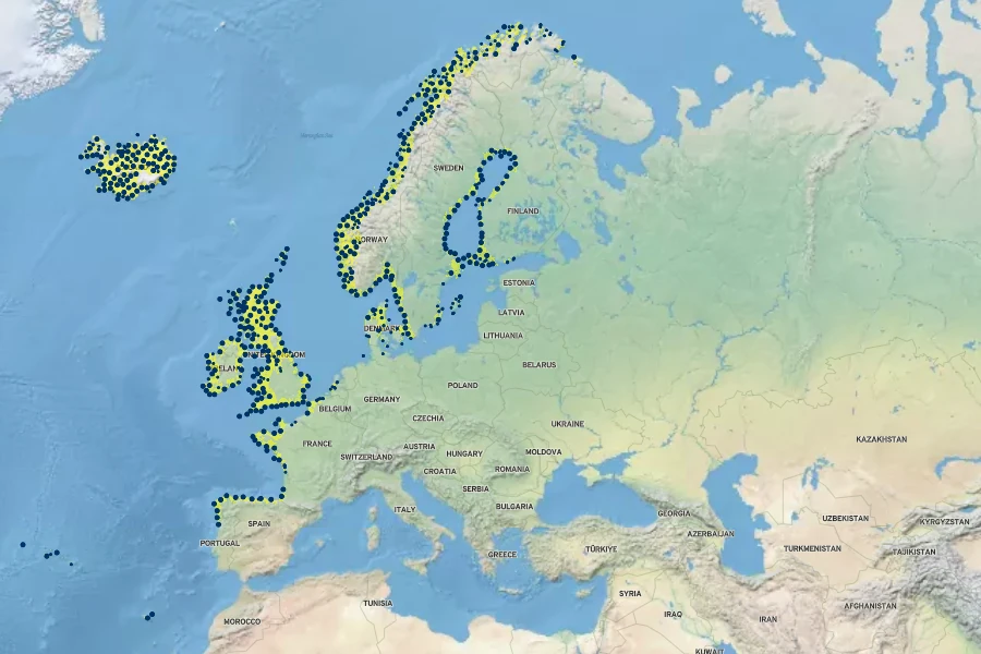 Silene uniflora Native Range
