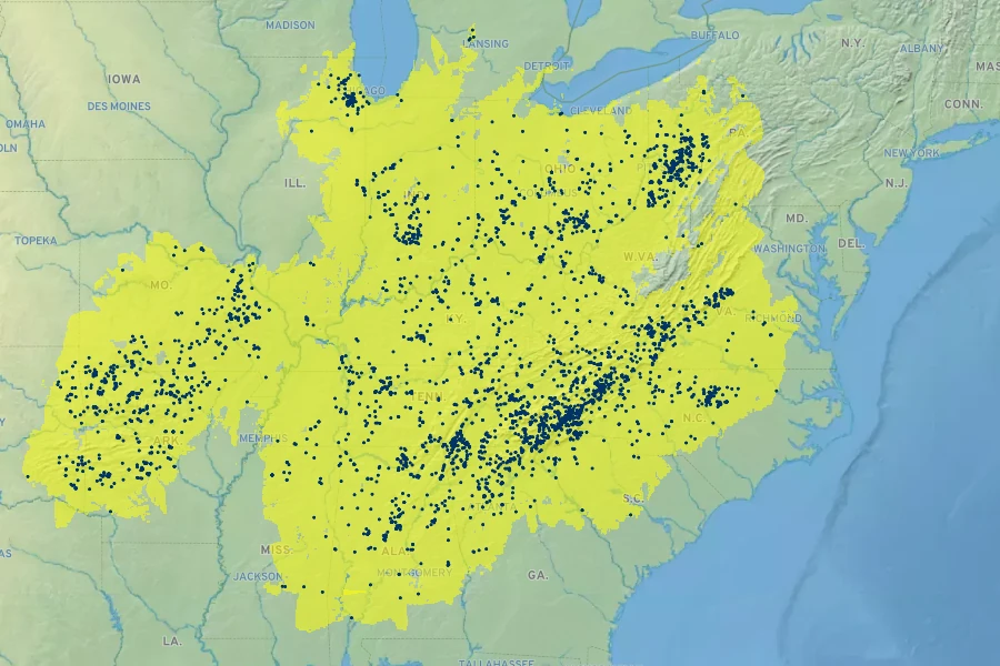 Silene virginica Native Range