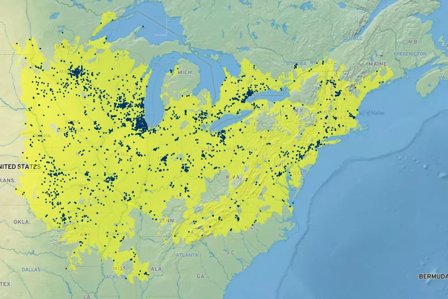 Silphium perfoliatum Native Range