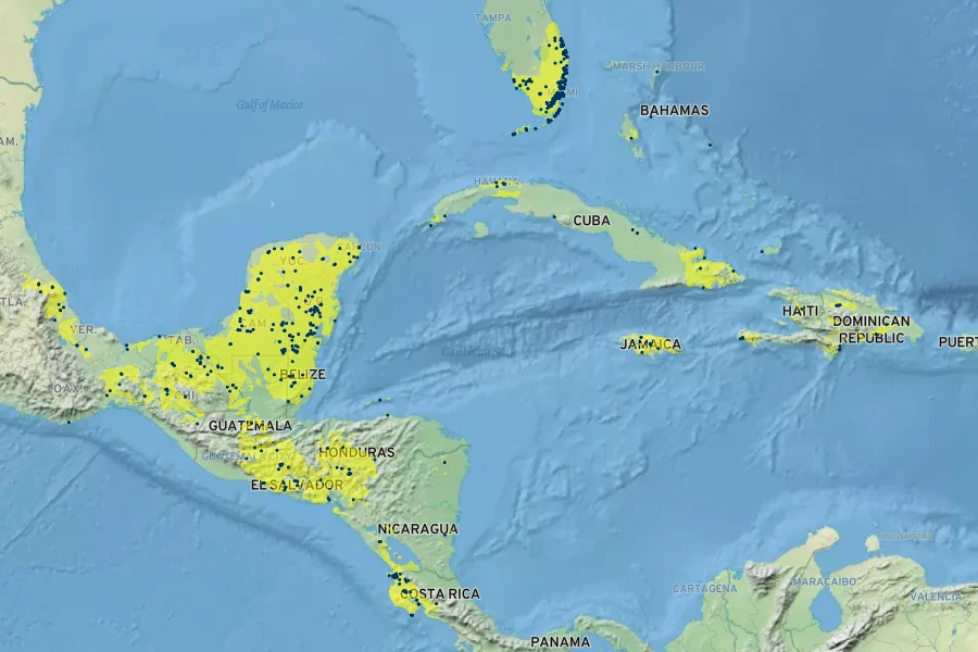 Simarouba glauca Native Range