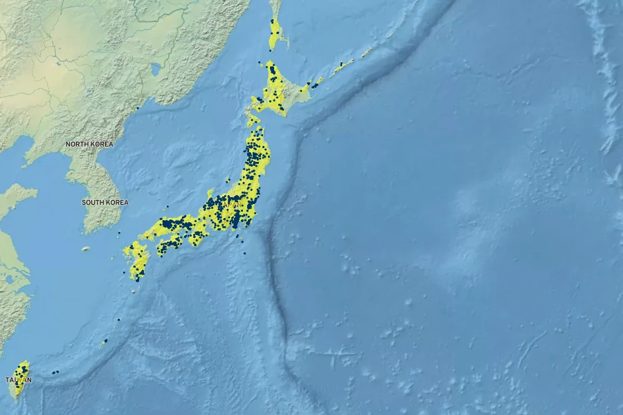 Skimmia japonica Native Range