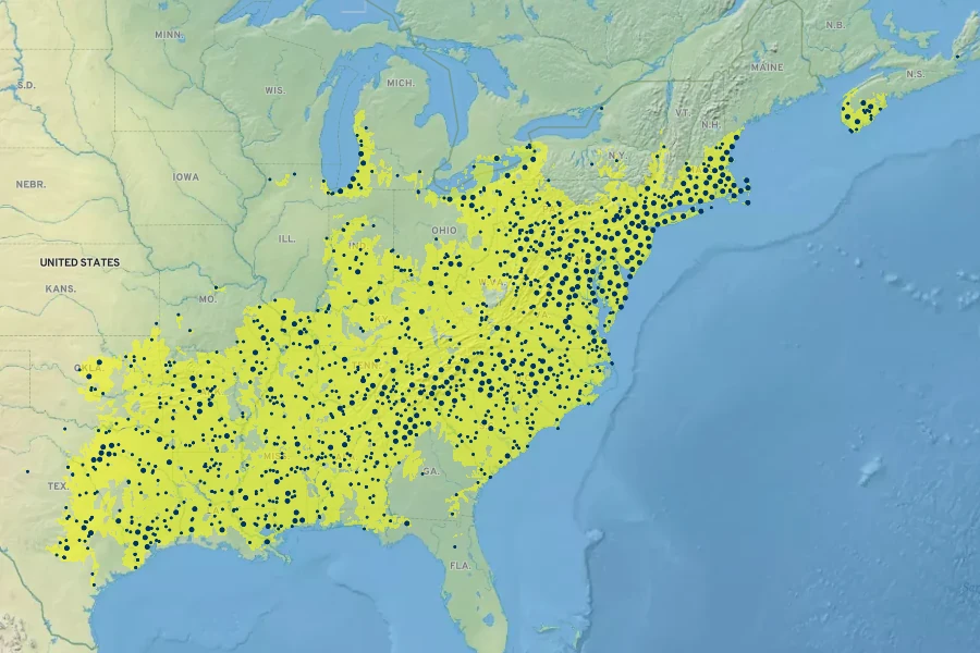 Smilax rotundifolia Native Range