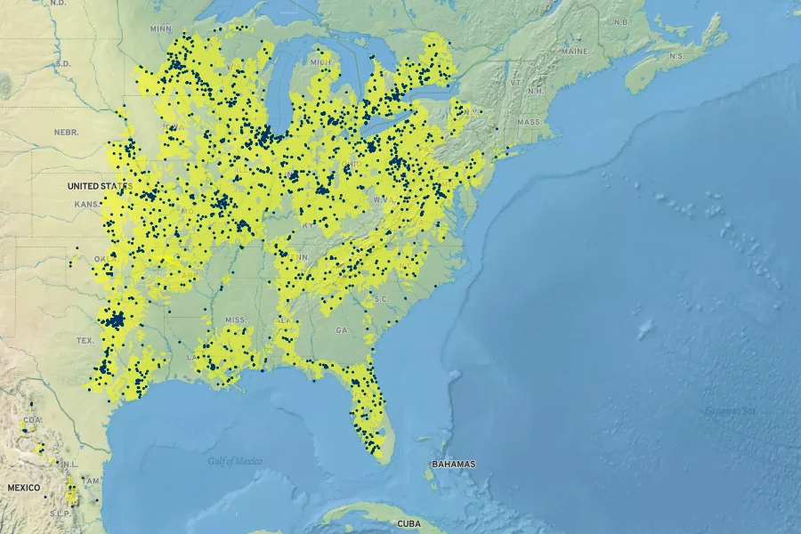 Smilax tamnoides Native Range