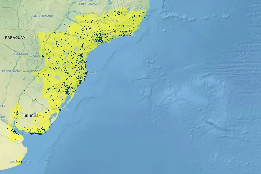 Solanum mauritianum Native Range