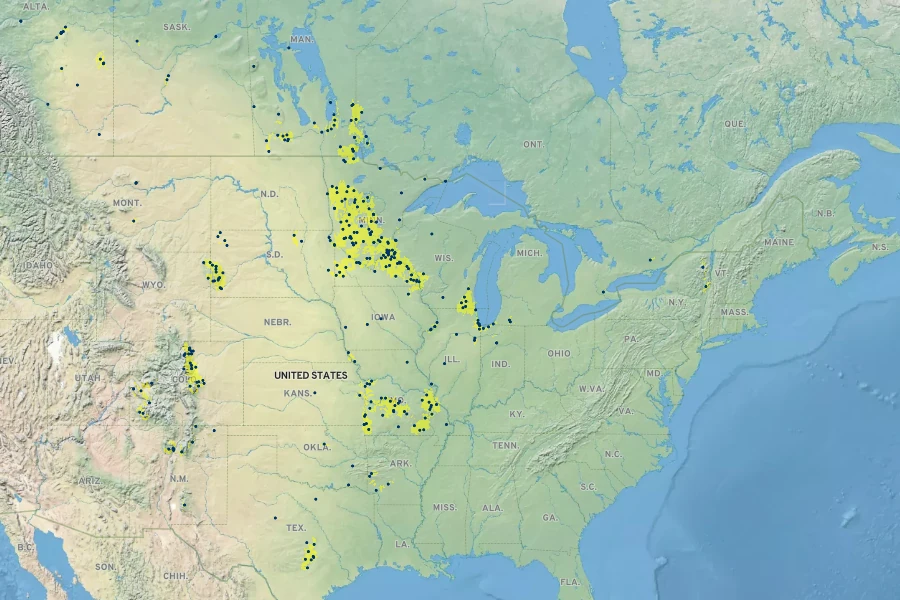 Solidago decemflora Native Range