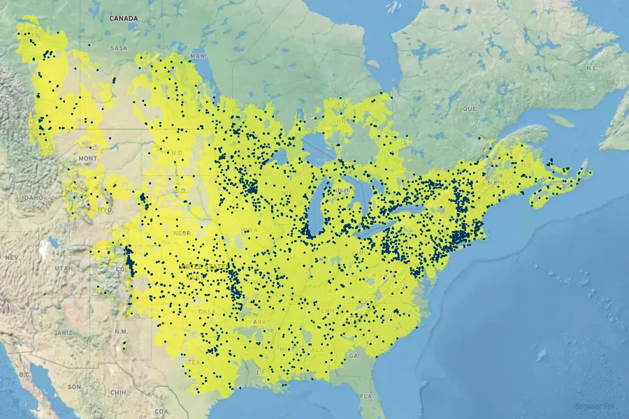 Solidago gigantea Native Range