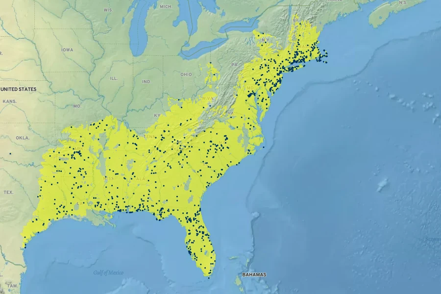Solidago odora Native Range