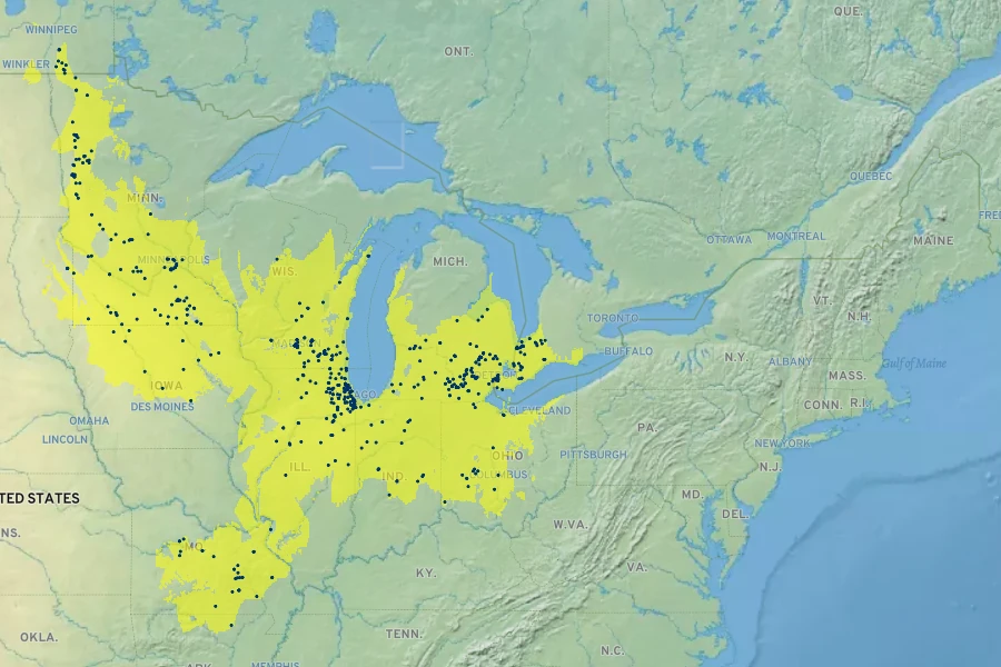 Solidago riddellii Native Range