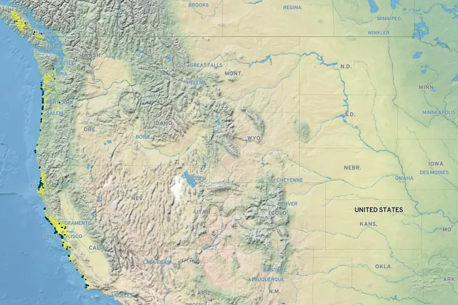Solidago spathulata Native Range