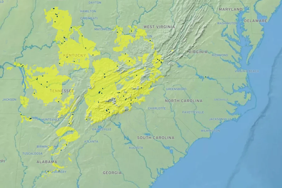 Solidago sphacelata Native Range