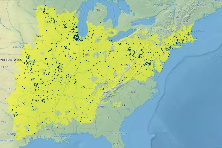 Solidago ulmifolia Native Range