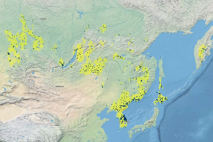 Sorbaria sorbifolia Native Range