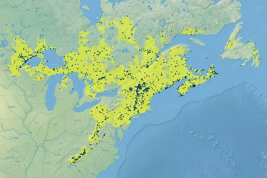 Sorbus americana Native Range