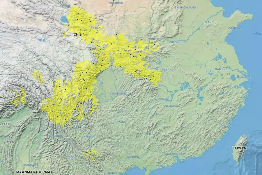 Sorbus hupehensis Native Range