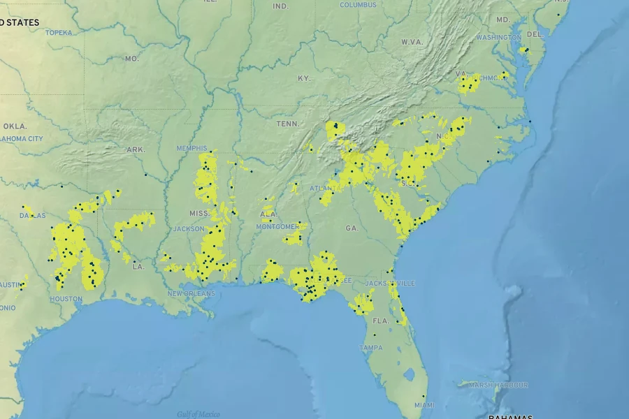 Sorghastrum elliottii Native Range