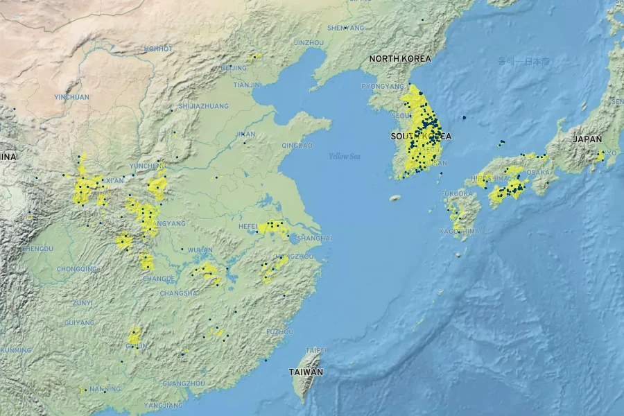 Spiraea blumei Native Range