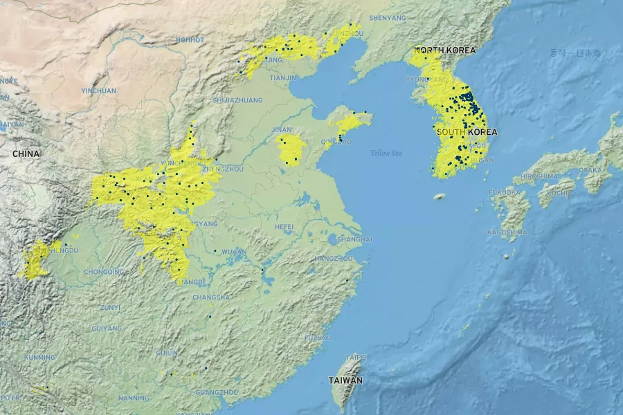 Spiraea fritschiana Native Range