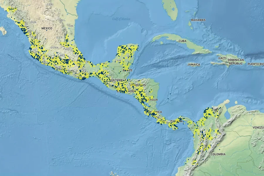 Spondias purpurea Native Range