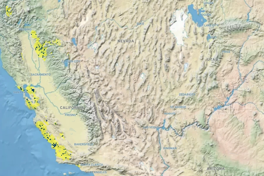 Stachys pycnantha Native Range