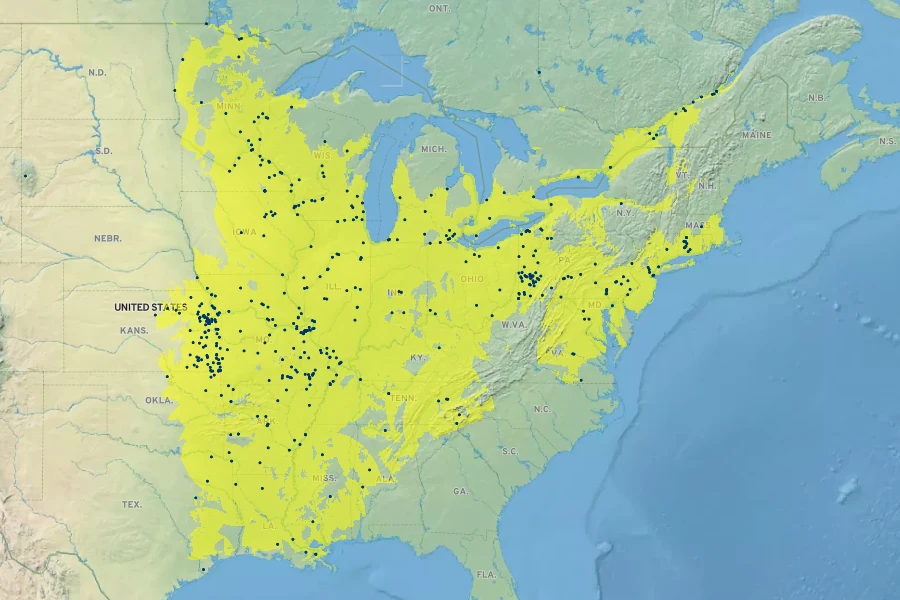 Stachys tenuifolia Native Range