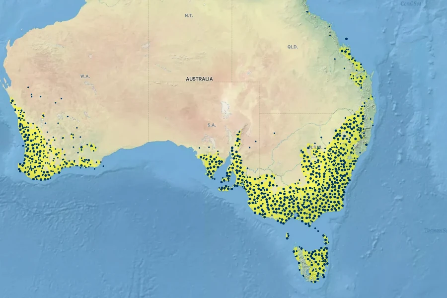 Stackhousia monogyna Native Range
