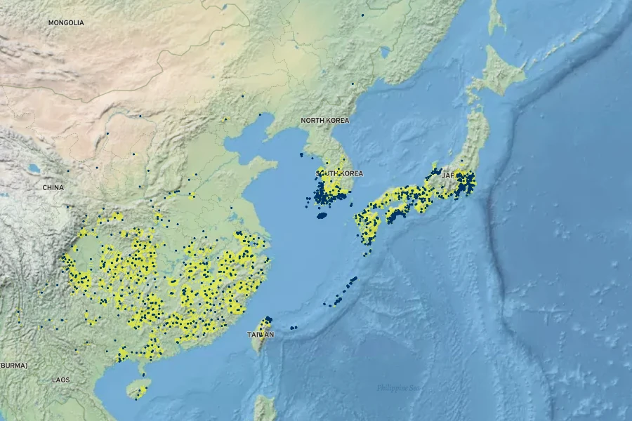 Staphylea japonica Native Range
