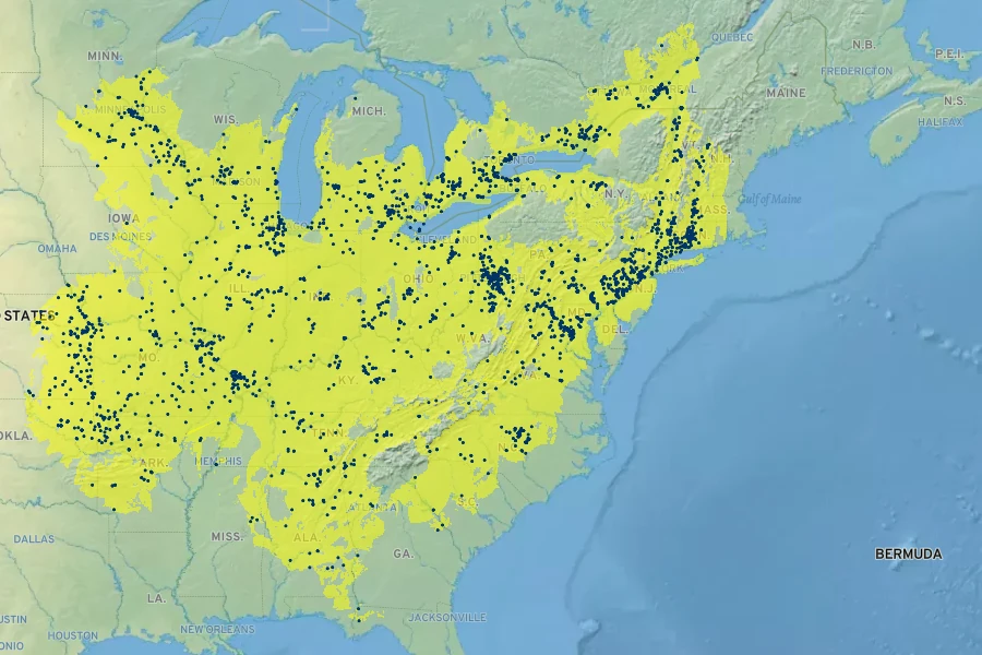 Staphylea trifolia Native Range
