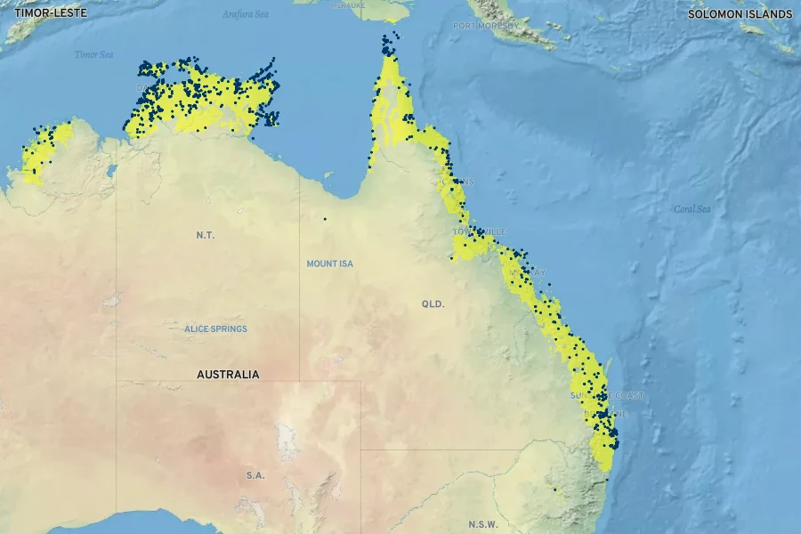 Sterculia quadrifida Native Range