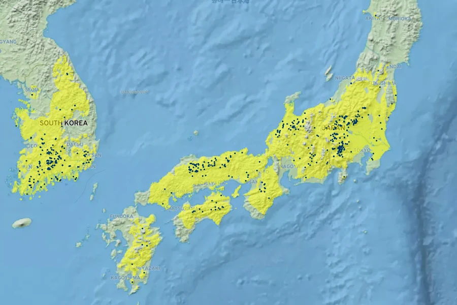 Stewartia pseudocamellia Native Range