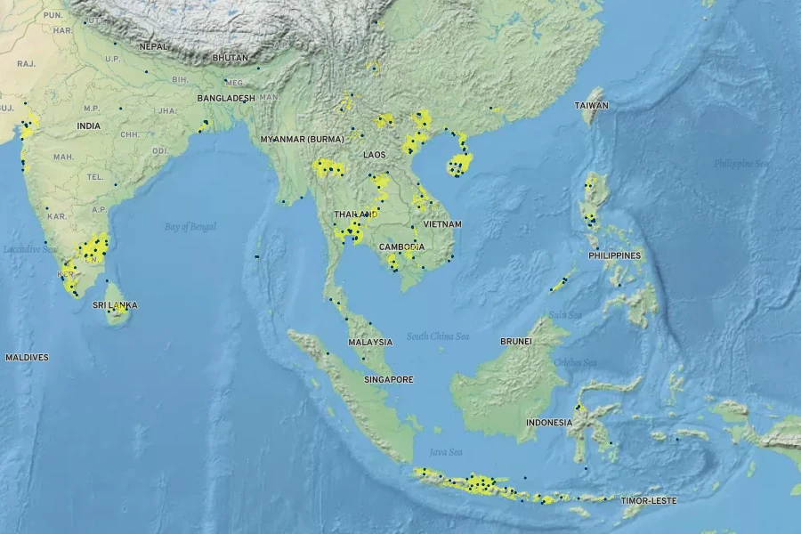 Streblus asper Native Range