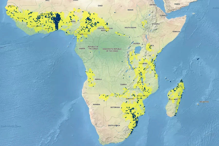 Strychnos spinosa Native Range