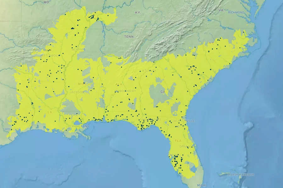 Styrax americanus Native Range