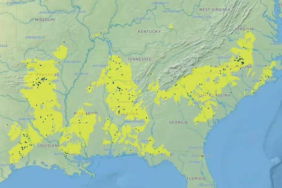 Styrax grandifolium Native Range
