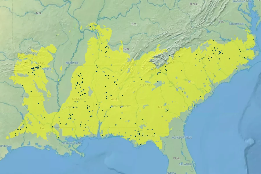 Styrax grandifolius Native Range