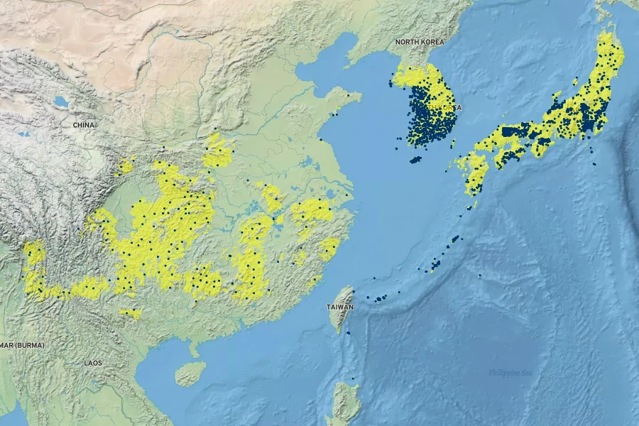 Styrax japonicus Native Range