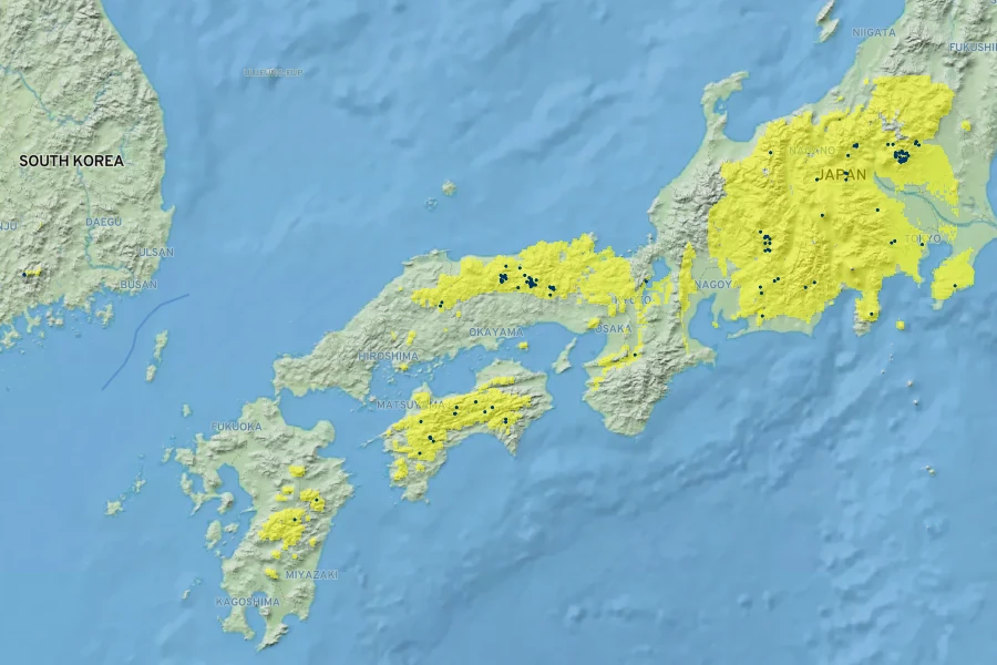 Styrax shiraiana Native Range
