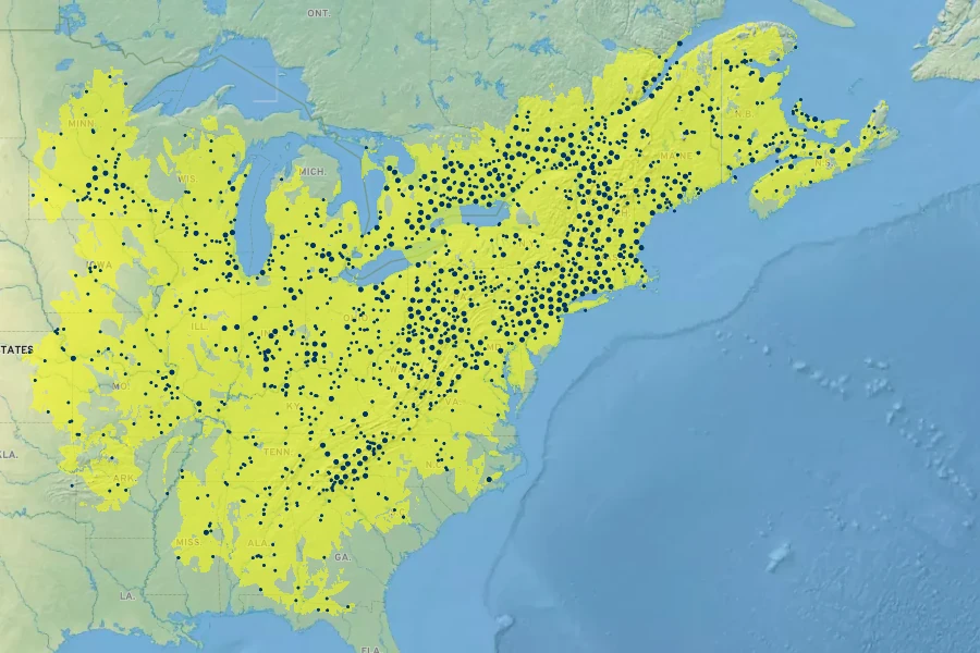 Symphyotrichum cordifolium Native Range