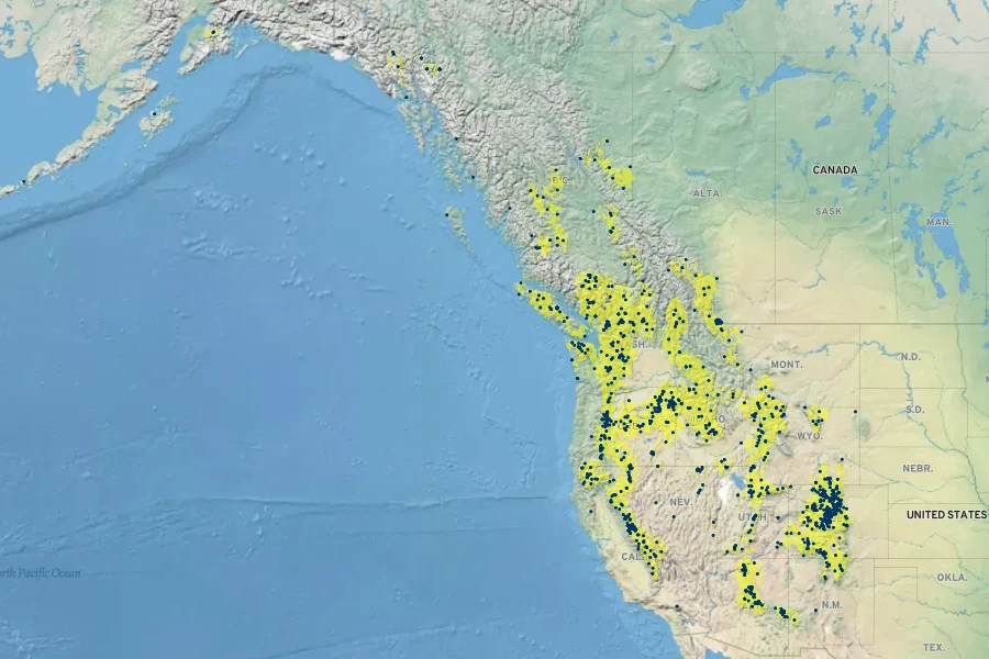 Symphyotrichum foliaceum Native Range