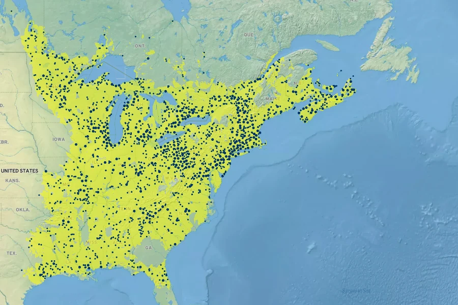Symphyotrichum lateriflorum Native Range