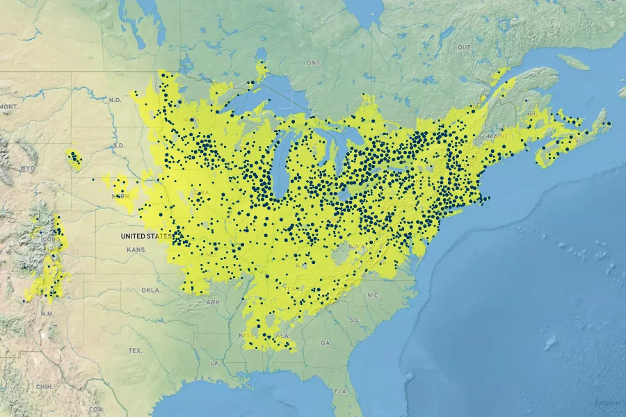 Symphyotrichum novae-angliae Native Range