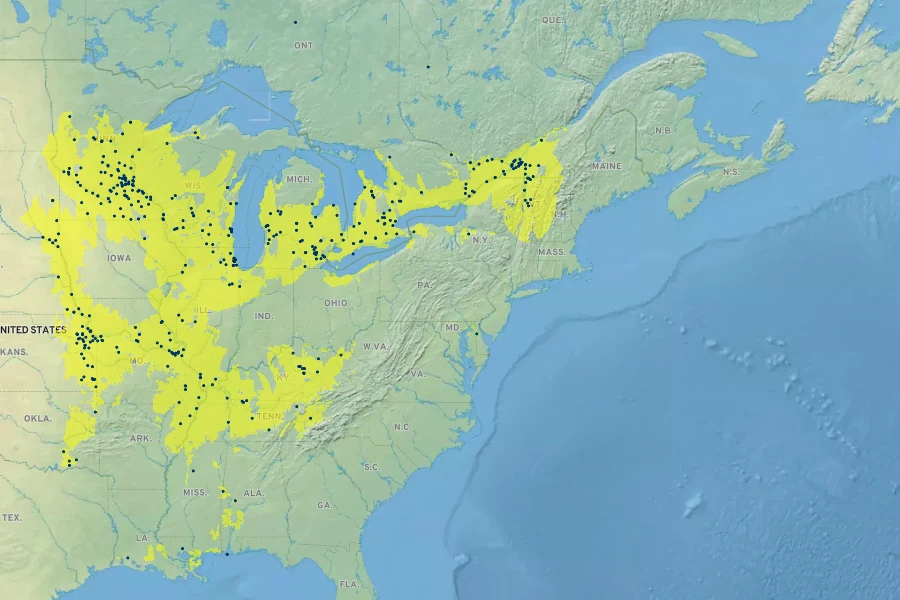 Symphyotrichum ontarionis Native Range