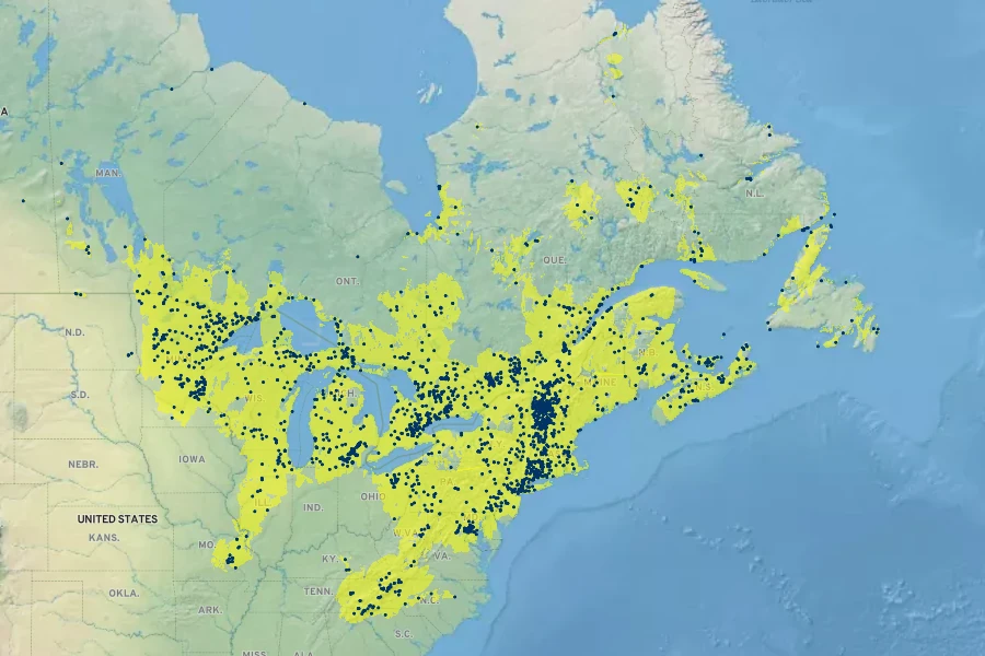 Symphyotrichum puniceum Native Range