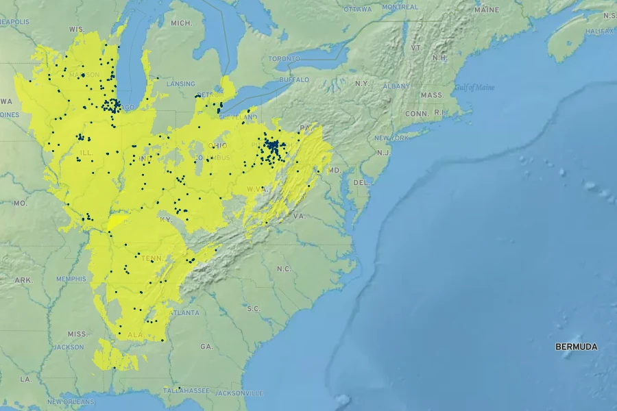 Symphyotrichum shortii Native Range