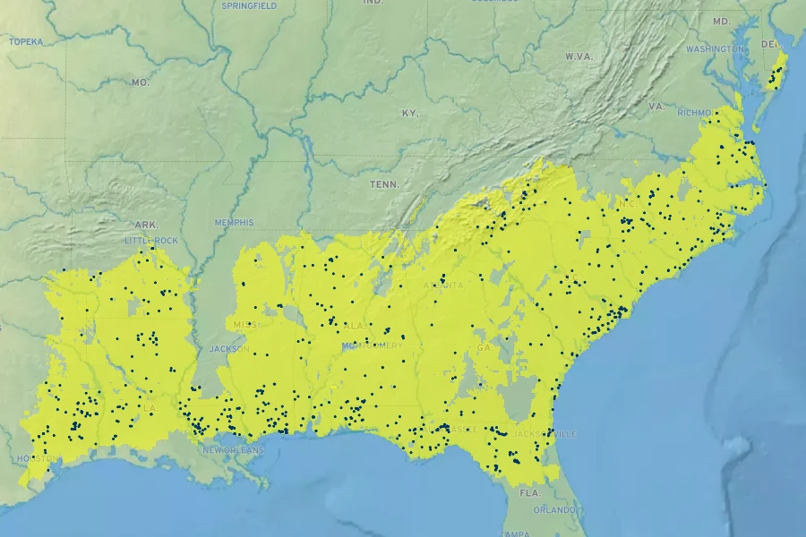 Symplocos tinctoria Native Range
