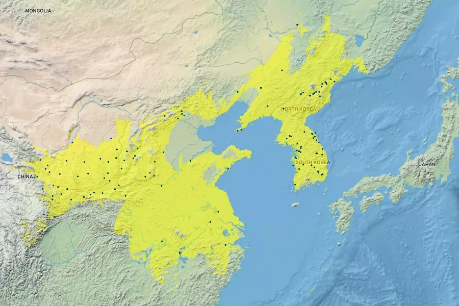 Syringa oblata Native Range