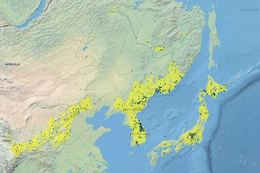 Syringa reticulata Native Range